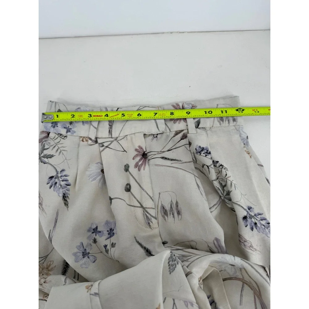 H&M Floral Print Wide Leg Pants Women Beige Lavender Blue Size‎ EUR 34 US 2